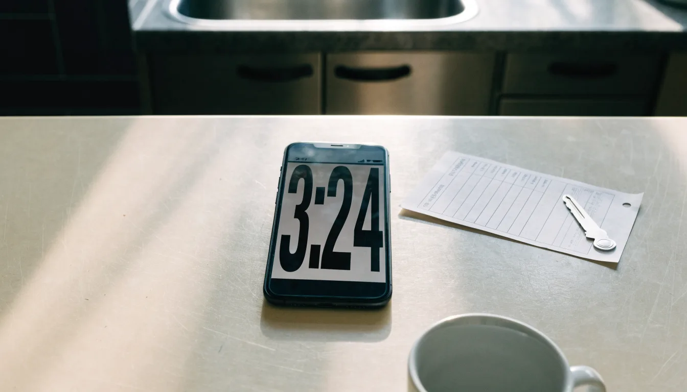 Um cartão de cidadão pousado ao lado de um telemóvel com um temporizador no ecrã, numa mesa de cozinha